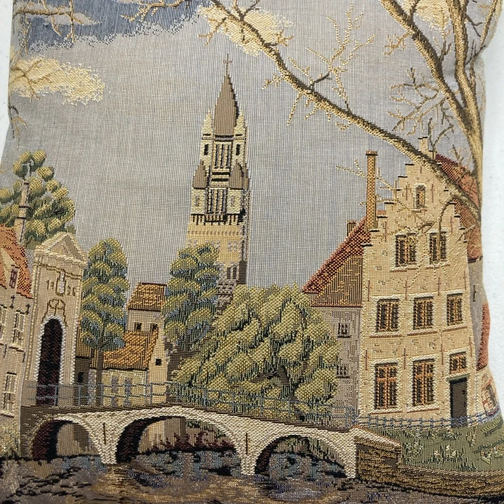 Vtg‎ Brugge Tapestry Pillow Finished Crewel Embroidery 1970s 15